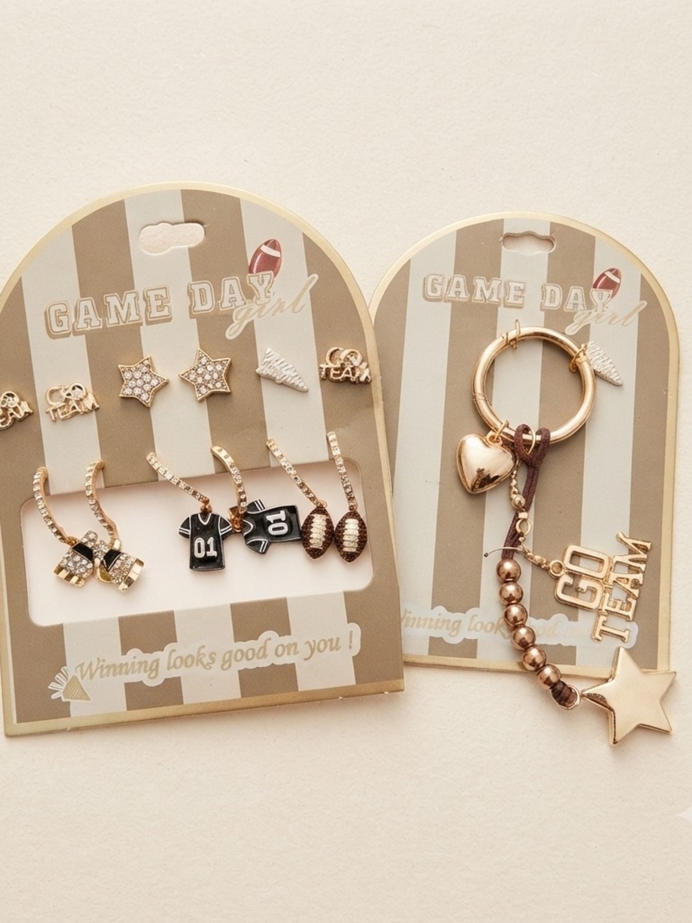 Gold-Tone Football Earrings and Keychain Set